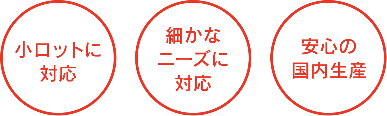 小ロットに対応・細かなニーズに対応・安心の国内生産